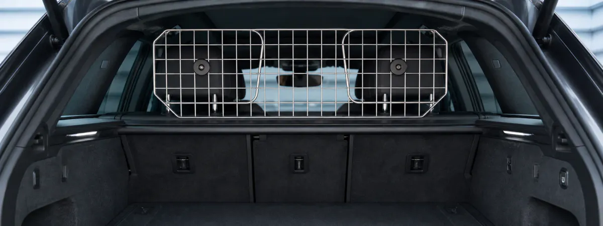 TA110 silver mesh dog guard installed in a premium estate car