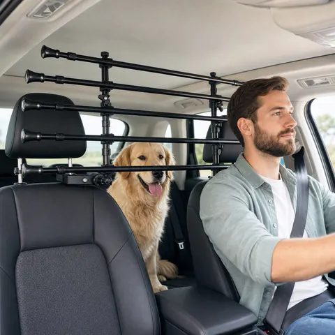 Tubular Rear-Seat Vehicle Pet Barrier main view